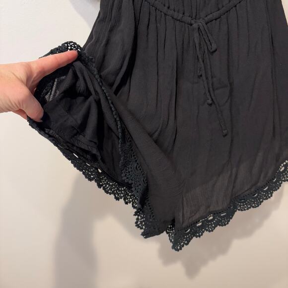 Abercrombie & Fitch Women's Medium Romper Black Smocked Neckline Lace Y2K Swim - Picture 6 of 8
